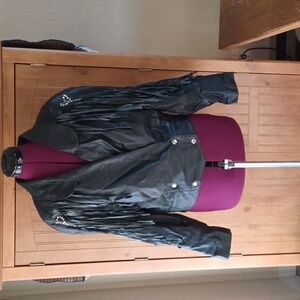 OUTERBOUND BY HMS. CROPPED LEATHER MOTOR CYCLE JACKET